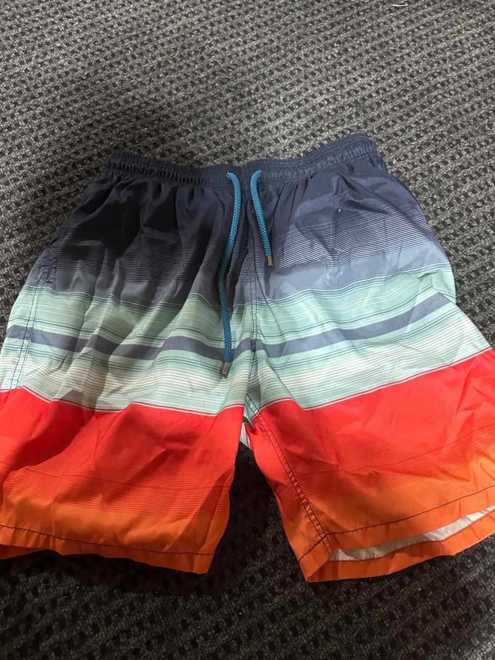 Men's Gradient Stripe Board Shorts in Navy, Aqua & Orange
